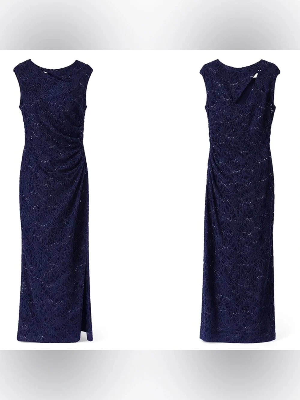 Lauren Ralph Lauren Navy Lace Sequin Gown Maxi Dress Size 14 Elegant - Picture 2 of 13